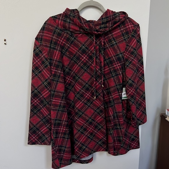 John Mark plaid drawstring cowl neck tunic - Picture 4 of 11